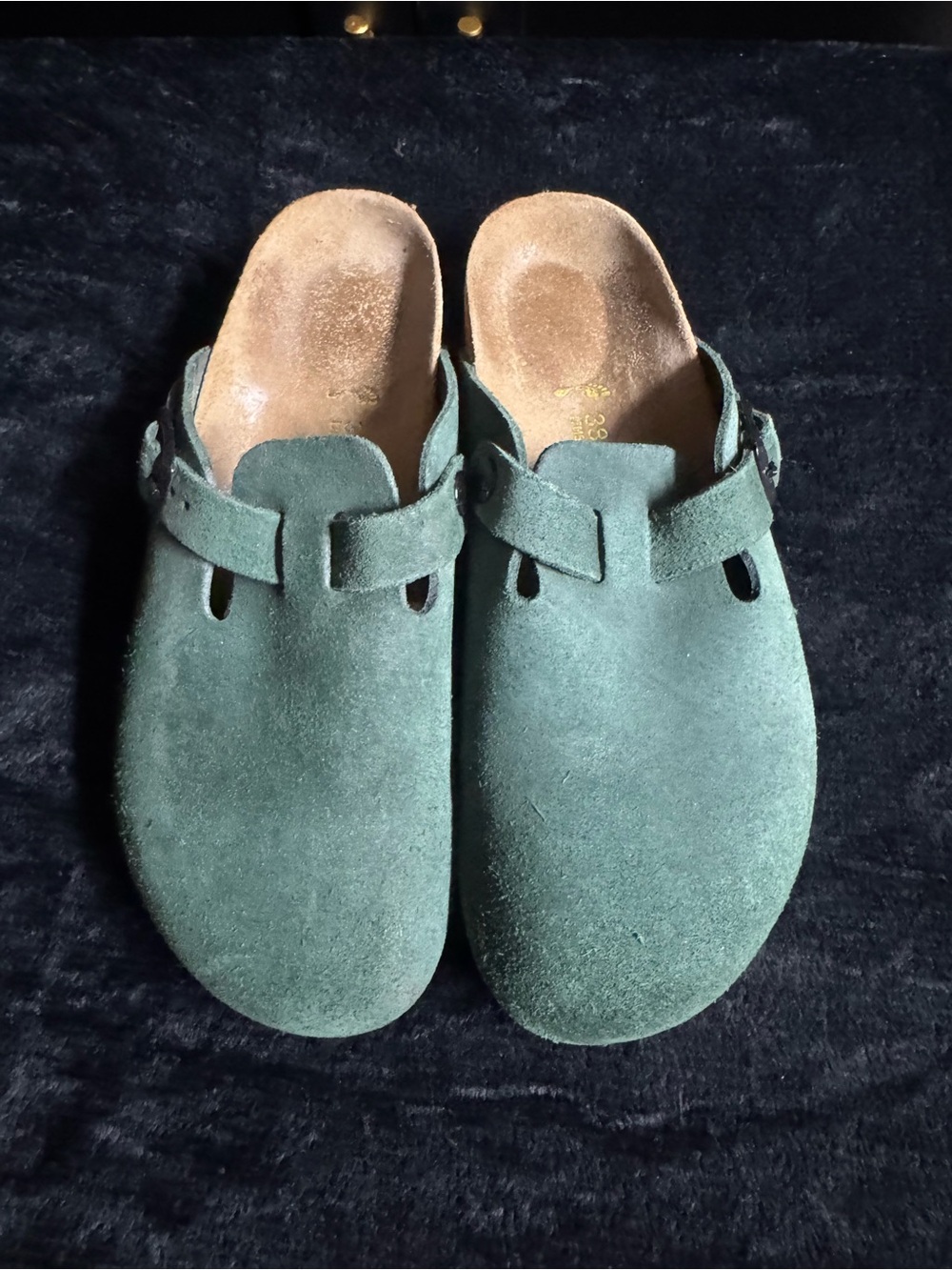 Birkenstock Suede Slip-On Clogs in Forest Green